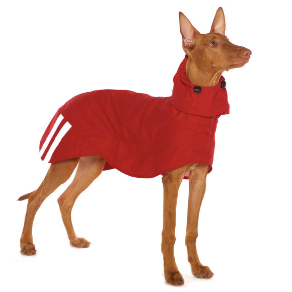 ROTER "SOFA DOG WEAR MICHAEL EXTRARAIN 02" REGENMANTEL FÜR WHIPPET, GALGO, WINDHUND 