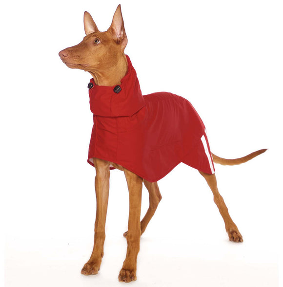 ROTER "SOFA DOG WEAR MICHAEL EXTRARAIN 02" REGENMANTEL FÜR WHIPPET, GALGO, WINDHUND 