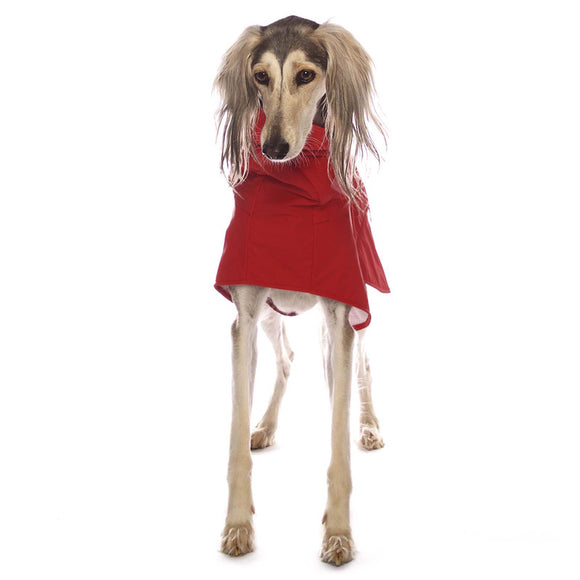 ROTER "SOFA DOG WEAR MICHAEL EXTRARAIN 02" REGENMANTEL FÜR WHIPPET, GALGO, WINDHUND 