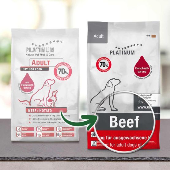 HALBFEUCHTES KIBBLE FÜR HUNDE PLATINUM ADULT RIND