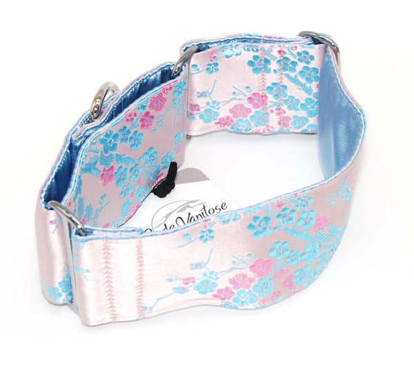 MARTINGALE COLLAR "BLUE FLOWERS SILVER" FOR WHIPPET AND SIGHThound