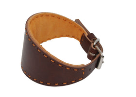 GEPOLSTERTES HALSBAND AUS PFLANZLICH GEGERBTEEM TOSKANABRAUN/ORANGE LEDER MIT ORANGE NÄHTEN FÜR PLI, WHIPPET UND WINDHUNDE