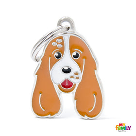 MY FAMILY WHITE AND BROWN "COCKER" ID TAG FOR DOGS