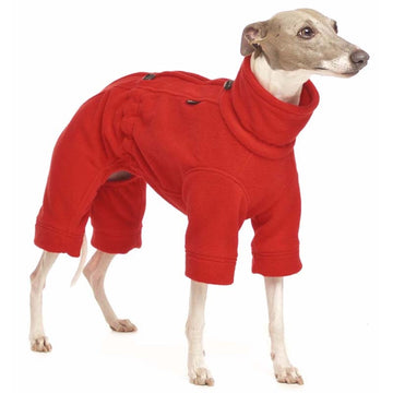 RED "SOFA HARLEQUIN 02" FLEECE SUIT FOR WHIPPET AND GREYHOUND