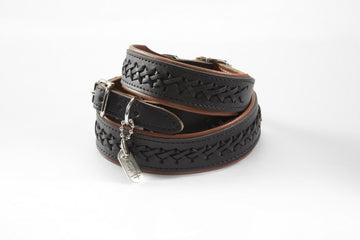 HURTTA BLACK AND BROWN BRAIDED LEATHER COLLAR FOR DOGS 30 CM