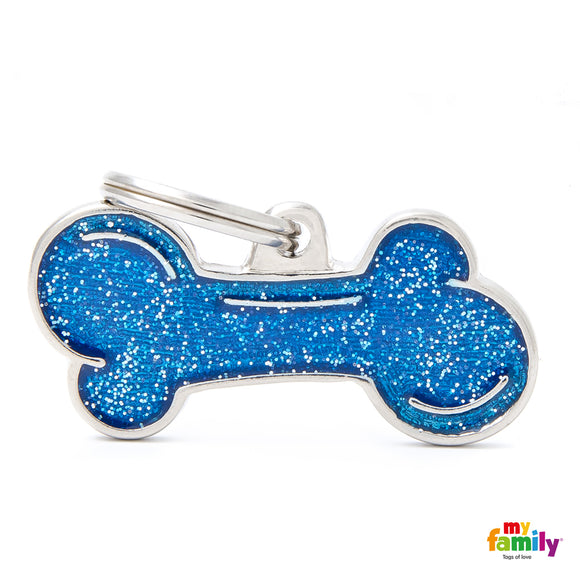 MY FAMILY BLUE GLITTER BONE "SHINE" DOG TAG