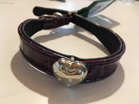 HUNTER COLLAR IN SILVER HEART PURPLE LEATHER 30 CM
