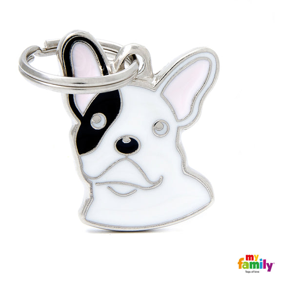MY FAMILY BLACK AND WHITE "FRENCH BULLDOG" ID TAG FOR DOGS