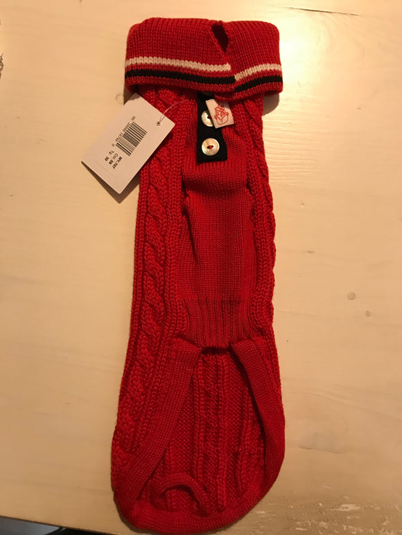 RED MERINO WOOL "PULL BRAID AND RIBBED POLO" DOG SWEATER