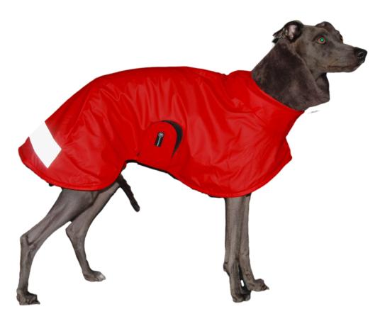 ROTER „SOFA COOLRAIN“ WASSERDICHTER MANTEL FÜR PLI, WHIPPET, GALGO UND GREYHOUND 
