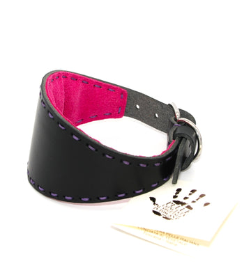 PADDED COLLAR IN BLACK/FUCHSIA VEGETABLE-TANNED TUSCANY LEATHER FOR PLI, WHIPPET AND SIGHThounds