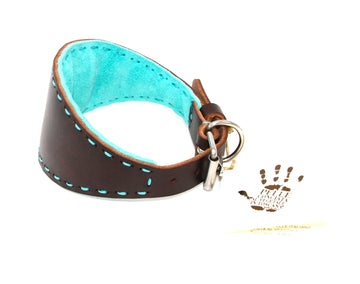 PADDED COLLAR IN VEGETABLE TANNED LEATHER TUSCANY BROWN/WATER FOR PLI, WHIPPET AND SIGHThounds
