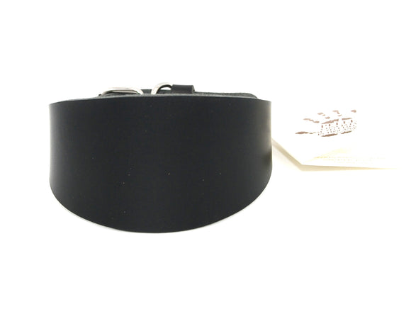 HALSBAND AUS SCHWARZEM PFLANZLICH GEGERBTE TOSKANA-LEDER FÜR PLI, WHIPPET UND WINDHUNDE - VERSION OHNE LOGO