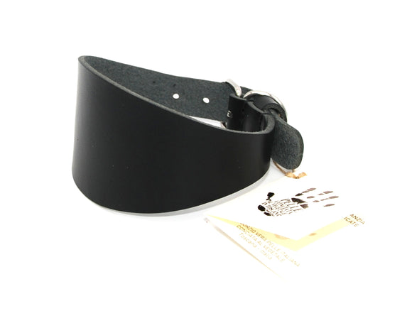 HALSBAND AUS SCHWARZEM PFLANZLICH GEGERBTE TOSKANA-LEDER FÜR PLI, WHIPPET UND WINDHUNDE - VERSION OHNE LOGO