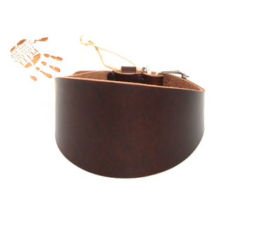 HALSBAND AUS PFLANZLICH GEGERBTEEM TOSKANABRAUNEM LEDER FÜR PLI, WHIPPET UND WINDHUNDE - VERSION OHNE LOGO