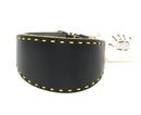 PADDED COLLAR IN BLACK/ACID GREEN VEGETABLE-TANNED TUSCANY LEATHER WITH YELLOW STITCHING FOR PLI, WHIPPET AND SIGHThounds-2