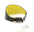 PADDED COLLAR IN BLACK/ACID GREEN VEGETABLE-TANNED TUSCANY LEATHER WITH YELLOW STITCHING FOR PLI, WHIPPET AND SIGHThounds