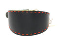 PADDED COLLAR IN BLACK/ACID GREEN VEGETABLE-TANNED TUSCANY LEATHER WITH ORANGE STITCHING FOR PLI, WHIPPET AND GREYHOUNDS