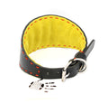 PADDED COLLAR IN BLACK/ACID GREEN VEGETABLE-TANNED TUSCANY LEATHER WITH ORANGE STITCHING FOR PLI, WHIPPET AND GREYHOUNDS