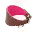 PADDED COLLAR IN VEGETABLE-TANNED TUSCANY BROWN/FUCHSIA LEATHER WITH PURPLE STITCHING FOR PLI, WHIPPET AND SIGHThounds