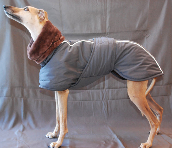 WINTERMANTEL „SOFA STING ELITE“ FÜR WHIPPET, GALGO UND GREYHOUND DUNKELGRAU