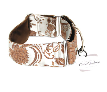 MARTINGALE COLLAR "SILVER, BROWN FLOWERS" FOR WHIPPET AND SIGHThound