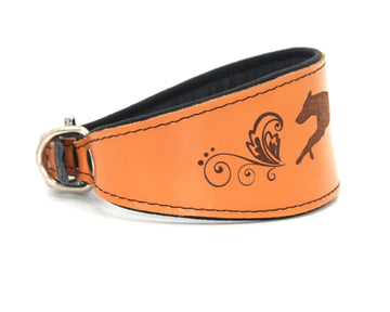 BROWN LEATHER COLLAR WITH ENGRAVINGS FOR GREYHOUND, WHIPPET, PLI