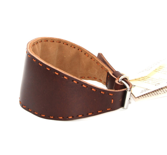 PADDED COLLAR IN BLACK/ACID GREEN VEGETABLE-TANNED TUSCANY LEATHER WITH GREEN STITCHING FOR PLI, WHIPPET AND SIGHThounds