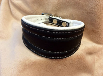 WHITE SOFT LEATHER COLLAR FOR GREYHOUND, WHIPPET, PLI