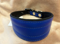 BLUE LEATHER COLLAR FOR GREYHOUND, WHIPPET, PLI