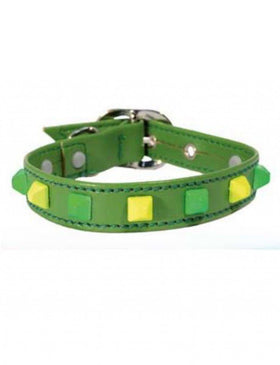 COLLARE CANE DVS ECO PELLE CON BORCHIE 25 CM VERDE