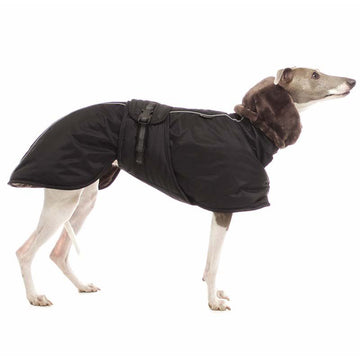 SCHWARZER WINTERMANTEL "SOFA ELVIS" FÜR WHIPPET