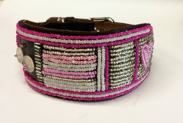PINK/HEART GREYHOUND COLLAR "SIMO" - SIZE S WHIPPET