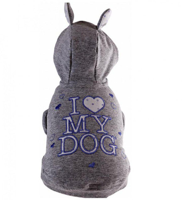 HUNDE-T-SHIRT "I LOVE MY DOG" GRAU - LILA POIS GRÖSSE L